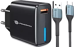 Сетевое зарядное устройство Powermax Eclipse charger 18w QC3.0 USB-A home charger + USB-C 66w 2m cable black - фото Сетевое зарядное устройство Powermax Eclipse charger 18w QC3.0 USB-A home charger + USB-C 66w 2m cable black