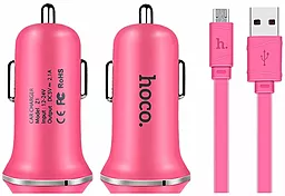 Автомобильное зарядное устройство Hoco Z1 2.1A 2USB + Micro USB Cable Pink