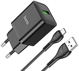 Мережевий зарядний пристрій Hoco N26 Maxim 18W QC3.0 USB-A + microUSB cable Black