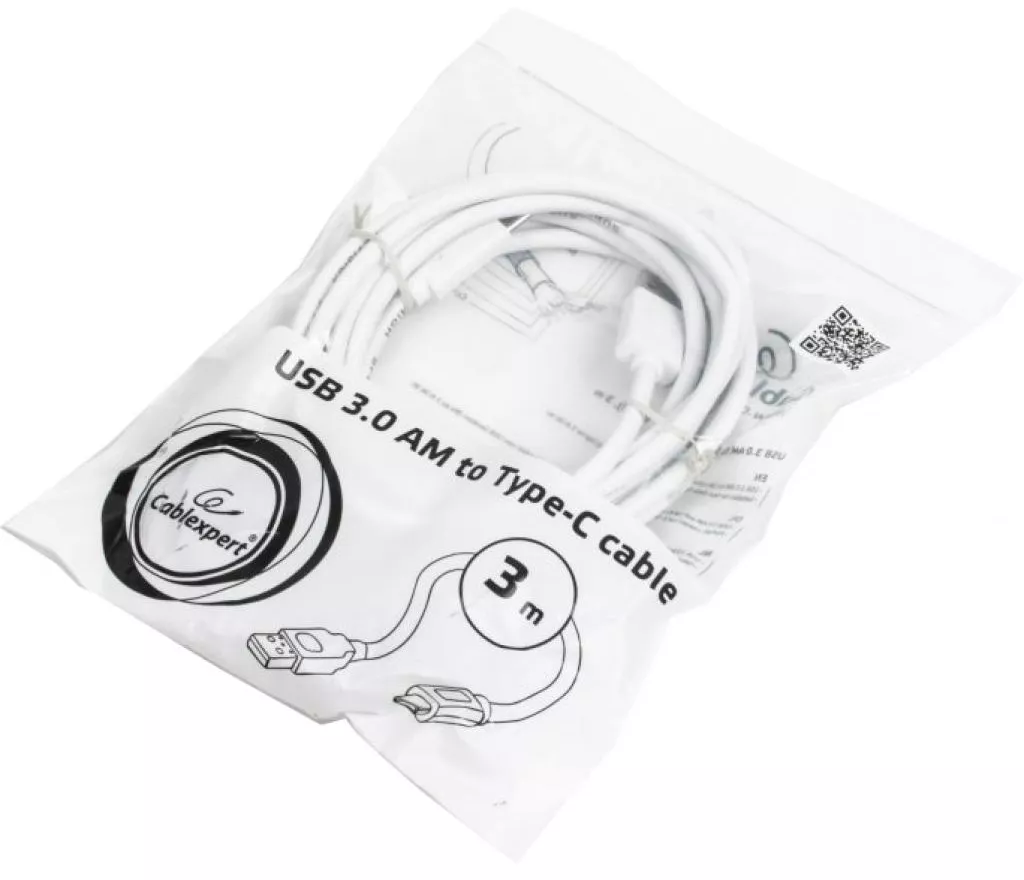 Кабель Cablexpert USB3.0  - Type-C 12w 2.4a 3м 5gbps cable White (CCP-USB3-AMCM-W-10) - фото 2