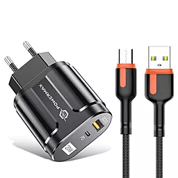 Сетевое зарядное устройство Powermax Duo Home Charger U+C 20W QC3.0/PD + Alpha micro USB Cable Set Black