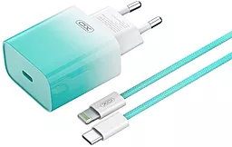 Мережевий зарядний пристрій XO CE18 30w PD USB-C fasr charger + USB-C to Lightning cable blue - фото Мережевий зарядний пристрій XO CE18 30w PD USB-C fasr charger + USB-C to Lightning cable blue