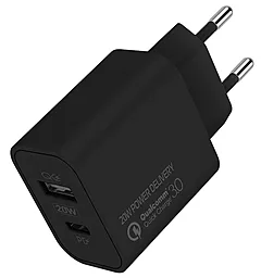 Сетевое зарядное устройство с быстрой зарядкой ColorWay V2 20w USB-C/USB-A PD/QC3.0 ports home charger black (CW-CHS025QPD-BK)
