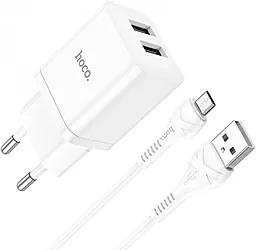 Мережевий зарядний пристрій Hoco N25 2.1a 2xUSB-A ports charger + mirco USB cable white