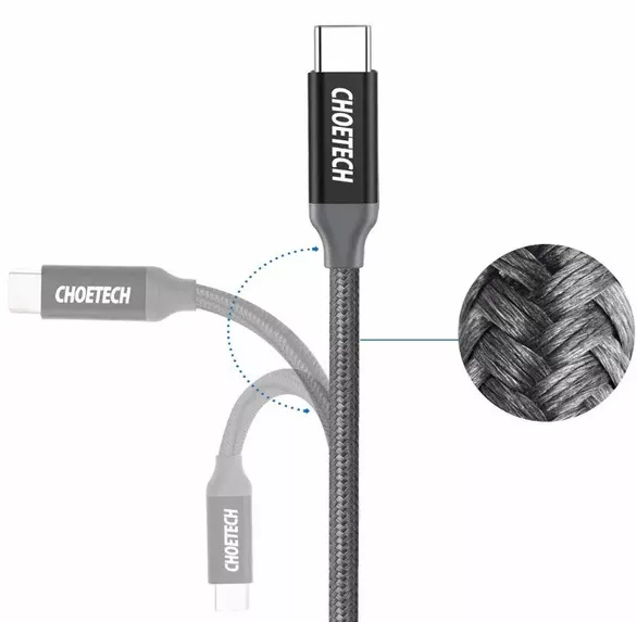 Кабель Choetech USB3.0  - Type-C 12w 2.4a 1м 5gbps cable Black (AC0007) - фото 3