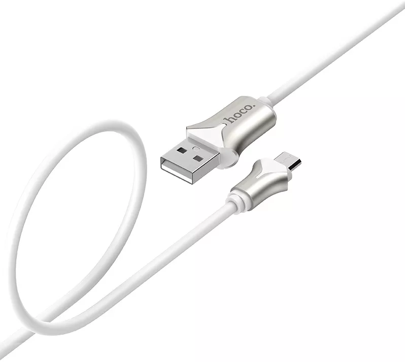 Кабель Hoco U67 Soft Silicone USB-A - micro USB 12w 2.4a 1.2м cable White - фото 2
