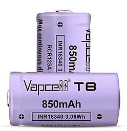 Аккумулятор Vapcell 16340 (CR123A) 850mAh 3.7V 3A Li-Ion 1шт (INR16340T8) - миниатюра 2