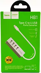 USB-A хаб Hoco HB1 Line Machine 0.8m USB-A to 4xUSB 2.0 hub Silver/White - мініатюра 6