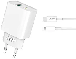 Мережевий зарядний пристрій XO CE02A 20w PD USB-C/USB-A ports charger + USB-C to Lightning cable white - фото Мережевий зарядний пристрій XO CE02A 20w PD USB-C/USB-A ports charger + USB-C to Lightning cable white
