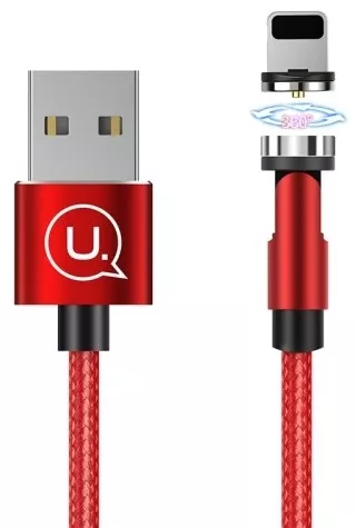 Кабель Usams U59 Rotatable Magnetic USB-A - Lightning 12w 2.4a 1.2м cable Red - фото 1