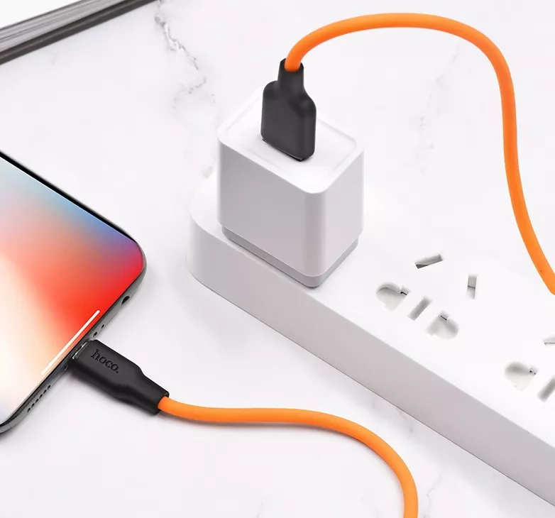 Кабель Hoco X21 Plus Silicone USB-A - Lightning 12w 2.4a 1м cable Black/Orange - фото 3