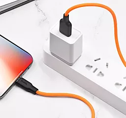 USB Кабель Hoco X21 Plus Silicone Lightning Cable Black/Orange - мініатюра 3
