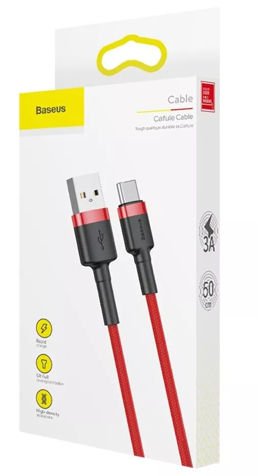 Кабель Baseus Cafule USB-A - Type-C 15w 3a 0.5м cable Red (CATKLF-A09) - фото 7