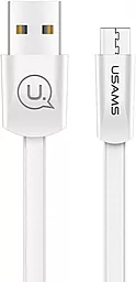 USB Кабель Usams U2 Flat micro USB Cable White