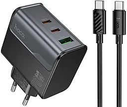 Мережевий зарядний пристрій Hoco CS75A Star Speed 70w GaN PD 2xUSB-C/USB-A ports charger + USB-C to USB-C cable black black - фото Мережевий зарядний пристрій Hoco CS75A Star Speed 70w GaN PD 2xUSB-C/USB-A ports charger + USB-C to USB-C cable black black