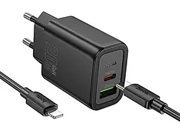 Сетевое зарядное устройство Hoco N61 Gentle 20w GaN PD/QC3.0 USB-A/USB-C ports fast charger + USB-C to Lightning cable Black - фото Сетевое зарядное устройство Hoco N61 Gentle 20w GaN PD/QC3.0 USB-A/USB-C ports fast charger + USB-C to Lightning cable Black