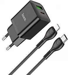 Сетевое зарядное устройство Hoco N28 20w PD USB-C/USB-A ports charger + USB-C to Lightning cable black