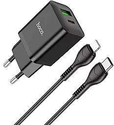 Мережевий зарядний пристрій Hoco N28 20w PD USB-C/USB-A ports charger + USB-C to Lightning cable black
