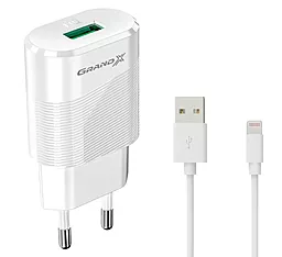Мережевий зарядний пристрій Grand-X 2.1a home charger + Lightning cable white (CH-17WL)