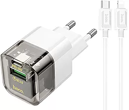 Мережевий зарядний пристрій Hoco C131A 30w PD/QC home charger + USB-C/lightning cable transparent black