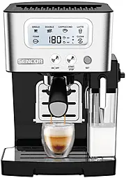 Кавоварка Sencor ріжкова 1.4л, мелена, автоматичний капучинатор, LCD-дисплей, нерж. сталь-чорний - фото Кавоварка Sencor ріжкова 1.4л, мелена, автоматичний капучинатор, LCD-дисплей, нерж. сталь-чорний