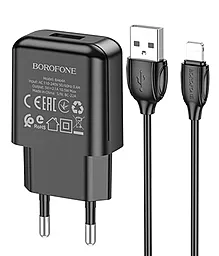 Сетевое зарядное устройство Borofone BA64A 2.1a home ports + Lightning cable black - фото Сетевое зарядное устройство Borofone BA64A 2.1a home ports + Lightning cable black
