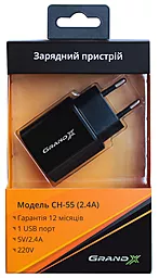 Сетевое зарядное устройство Grand-X 2.4a home charger black (CH-55B) - миниатюра 5
