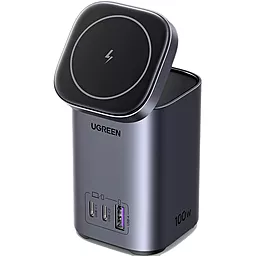 Беспроводная док-станция Ugreen CD342 100w PD 2-in-1 2xUSB-C/USB-A charger + wireless charger space grey (15076) - фото Беспроводная док-станция Ugreen CD342 100w PD 2-in-1 2xUSB-C/USB-A charger + wireless charger space grey (15076)