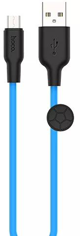 Кабель Hoco X21 Plus Silicone USB-A - micro USB 12w 2.4a 1м cable Black/Blue - фото 2