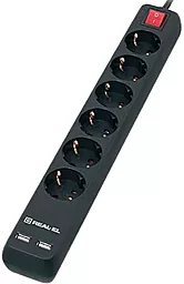 Мережевий фільтр (подовжувач) REAL-EL RS-6 Protect USB Charge 5 м (EL122300018) Black - мініатюра 2