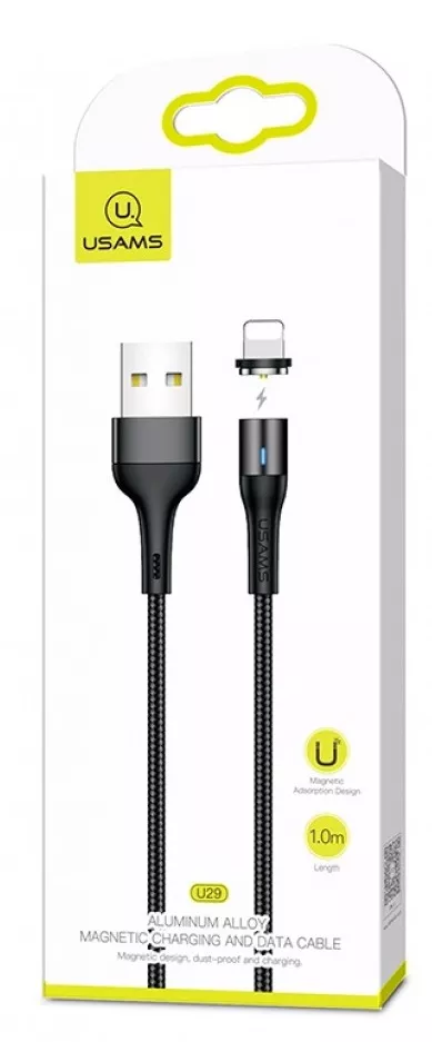 Кабель Usams U29 Magnetic USB-A - Lightning 12w 2.4a 1м cable Black - фото 3