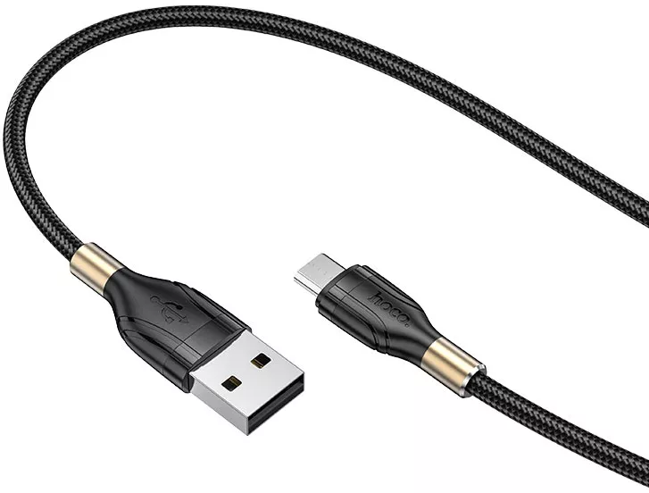 Кабель Hoco U92 Gold Collar USB-A - micro USB 12w 2.4a 1.2м cable Black - фото 5