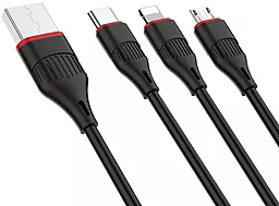 Універсальний кабель Borofone BX17 3-in-1 USB-A to Type-C/Lightning/micro USB 10w 2a 1м сable Black