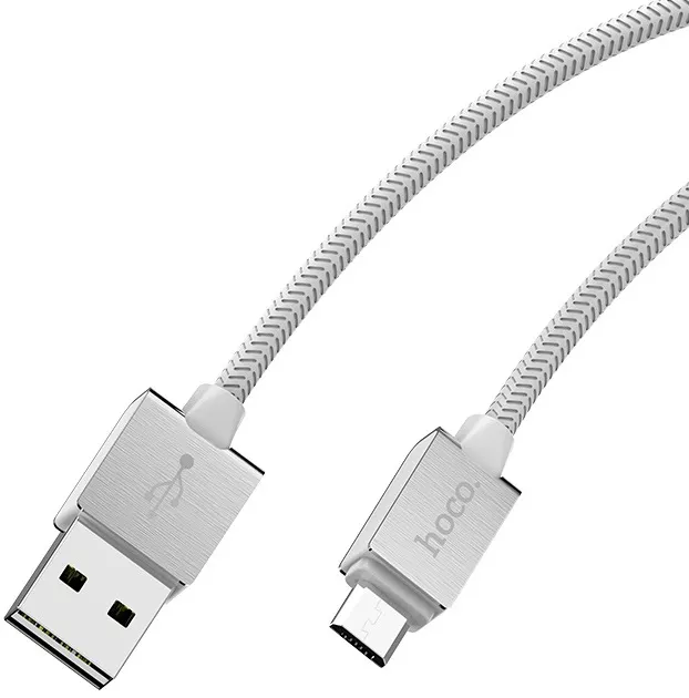Кабель Hoco U49 Refined Steel USB-A - micro USB 12w 2.4a 1.2м cable White - фото 3