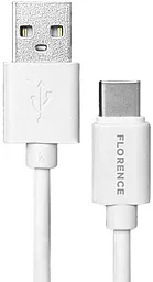 Кабель USB Florence USB - USB Type-C 3A Cable White (FL-2200-WT)