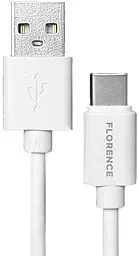 Кабель Florence USB-A - Type-C 15w 3a 1м cable White (FL-2200-WT) - фото Кабель Florence USB-A - Type-C 15w 3a 1м cable White (FL-2200-WT)