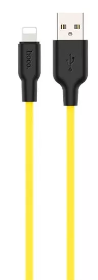 Кабель Hoco X21 Plus Silicone USB-A - Lightning 12w 2.4a 0.25м cable Black/Yellow - фото 1
