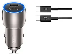 Автомобильное зарядное устройство XO CC51 40w PD 2xUSB-C ports car charger + USB-C to USB-C cable black - фото Автомобильное зарядное устройство XO CC51 40w PD 2xUSB-C ports car charger + USB-C to USB-C cable black