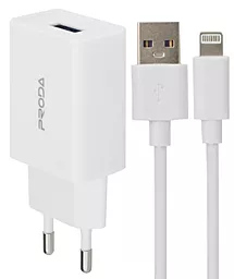 Мережевий зарядний пристрій Proda USB 2.4A + USB Lightning Cable White (PD-A43i-WHT)