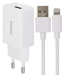 Сетевое зарядное устройство Proda 2.4a home charger + Lightning cable white (PD-A43i-WHT) - фото Сетевое зарядное устройство Proda 2.4a home charger + Lightning cable white (PD-A43i-WHT)