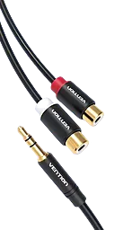 Аудіо розгалужувач Vention mini Jack 3.5mm M/2xF 0.3m cable black (VAB-R02-B030) - мініатюра 2
