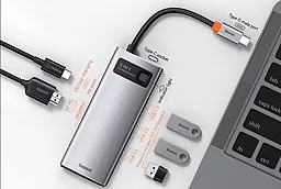 Мультипортовый USB Type-C хаб Baseus Metal Gleam Series Multifunctional Docking Station Grey (CAHUB-CX0G) - миниатюра 5