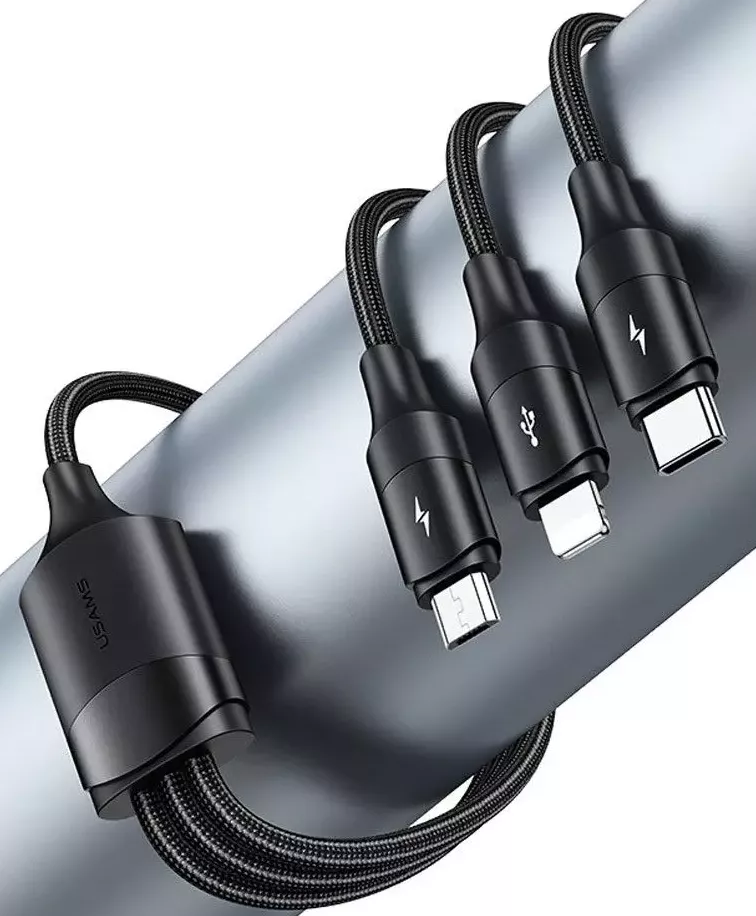 Универсальный кабель Usams U73 3-in-1 USB-A to Type-C/Lightning/micro USB 15w 3a 1.2м сable Black - фото 4