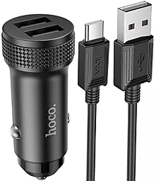 Автомобільний зарядний пристрій Hoco Z49 2.4a 2xUSB-A ports car charger + USB-C cable black