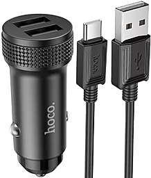 Автомобильное зарядное устройство Hoco Z49 2.4a 2xUSB-A ports car charger + USB-C cable black - фото Автомобильное зарядное устройство Hoco Z49 2.4a 2xUSB-A ports car charger + USB-C cable black