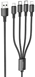Універсальний кабель Borofone BX72 4-in-1 USB-A to 2xType-C/Lightning/micro USB 10w 2a 1м сable Black - фото Універсальний кабель Borofone BX72 4-in-1 USB-A to 2xType-C/Lightning/micro USB 10w 2a 1м сable Black