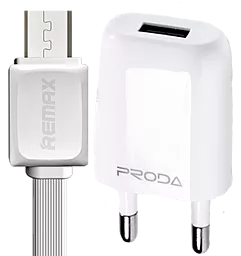 Сетевое зарядное устройство Remax PRODA RP-U11 + micro USB (1A) White