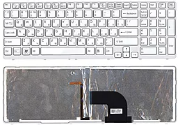Клавіатура для ноутбуку Sony Vaio SVE15 біла рамка, з підсвіткою клавіш,  White