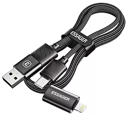 Кабель USB PD Essager 65W 3A 0.3M 4-in-1 USB-C+A to USB Type-C/Lightning cable black - миниатюра 2