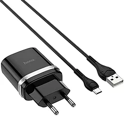 Мережевий зарядний пристрій з швидкою зарядкою Hoco C12Q 18w QC3.0 home charger + micro USB cable black